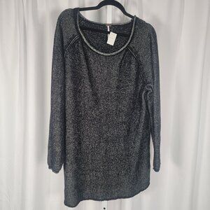 FREE PEOPLE Lenox Ribbed Tunic Sweater Black Onyx Size M Oversized Relaxed Fit